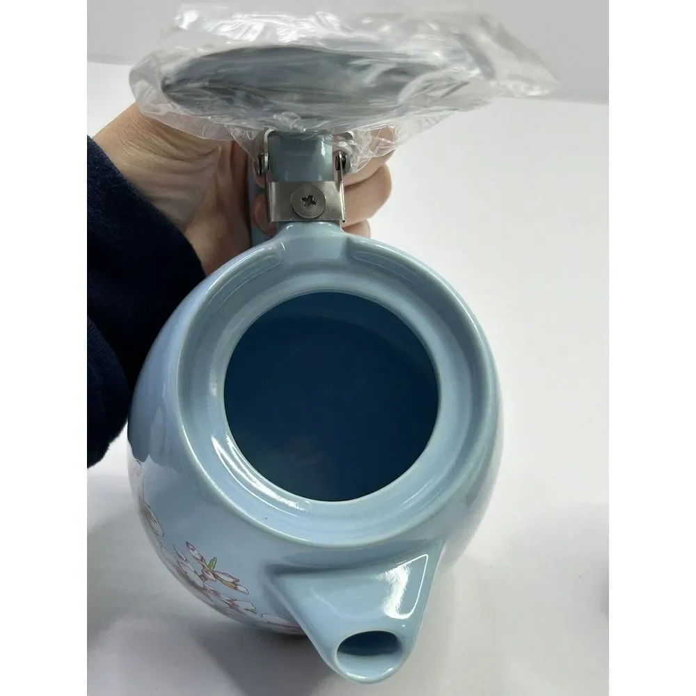 New Alfred Ceramic + Stainless Steel Teapot 20 oz Blue‎ Floral Cherry Blossom